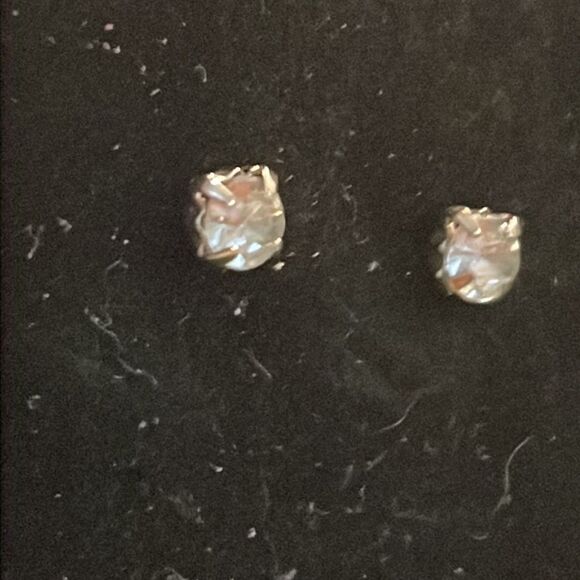 0.5” silver tone dainty solitaire cut cubic zirconia stud earrings - Picture 8 of 11